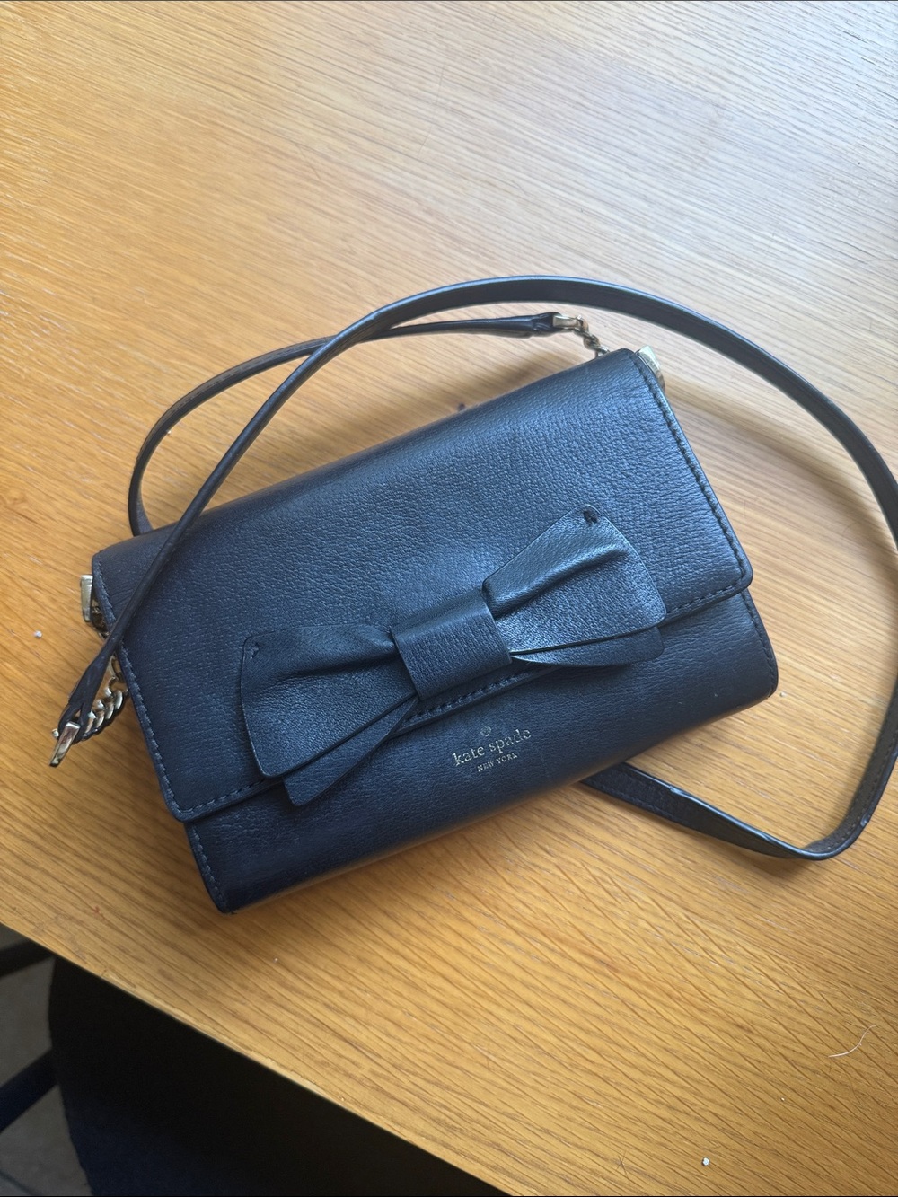 kate spade black leather bow crossbody and clutch